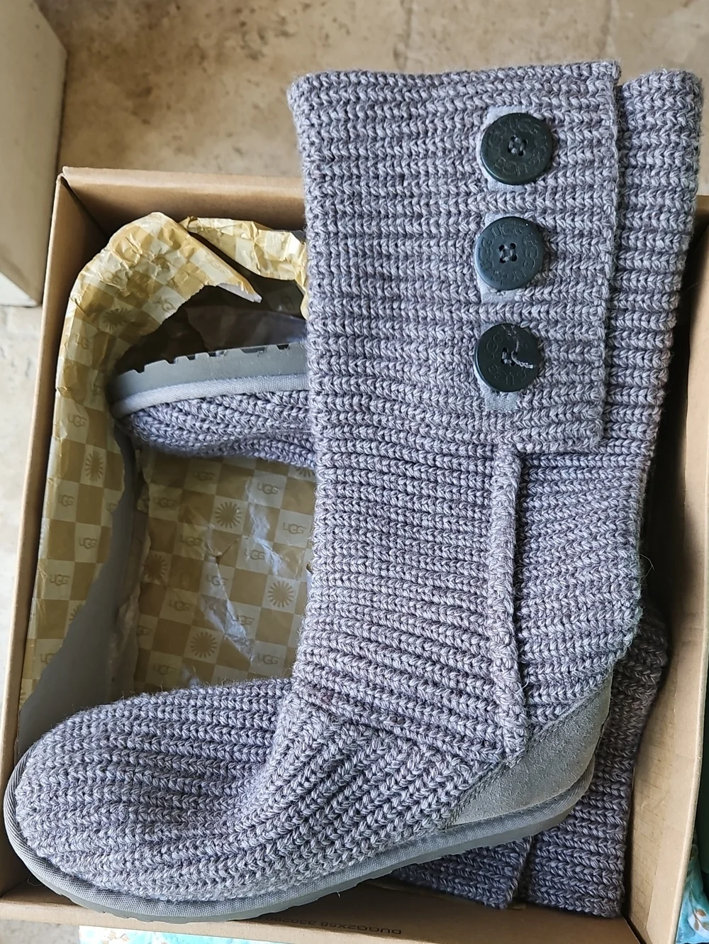 UGG Classic Cardy Women's Knit Boots Grey Knit Fabric
